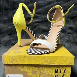 Mix No. 6 - black and white, yellow heels with ankle strap